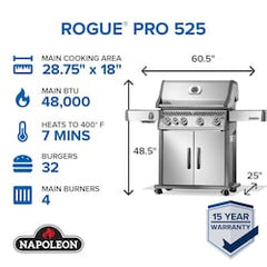 Napoleon | Rogue PRO 525 4-Burner Natural Gas Grill w/ Side Burner | RP525SIBNSS-2