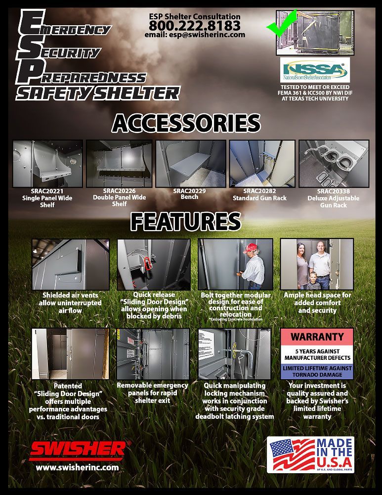 Swisher ESP Safety Shelter- 25 Person Private / 15 Person Business