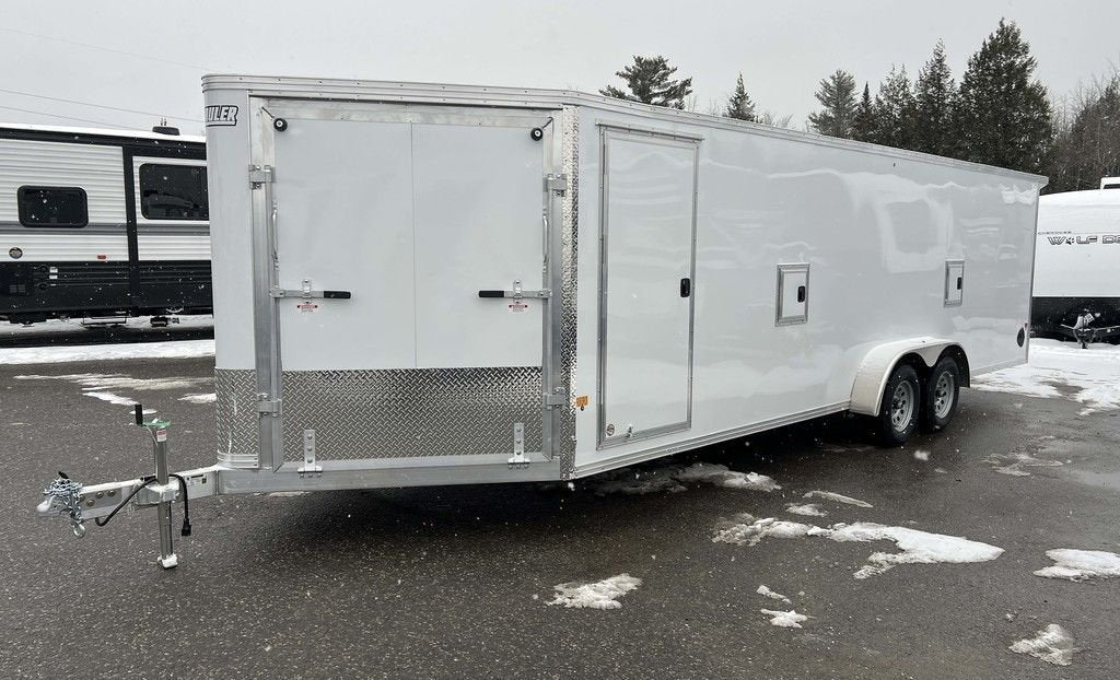 2024 E-Z Hauler 7×24 Aluminum 4-Place Drive In/Out w/Tapered Ramps, Rear Canopy