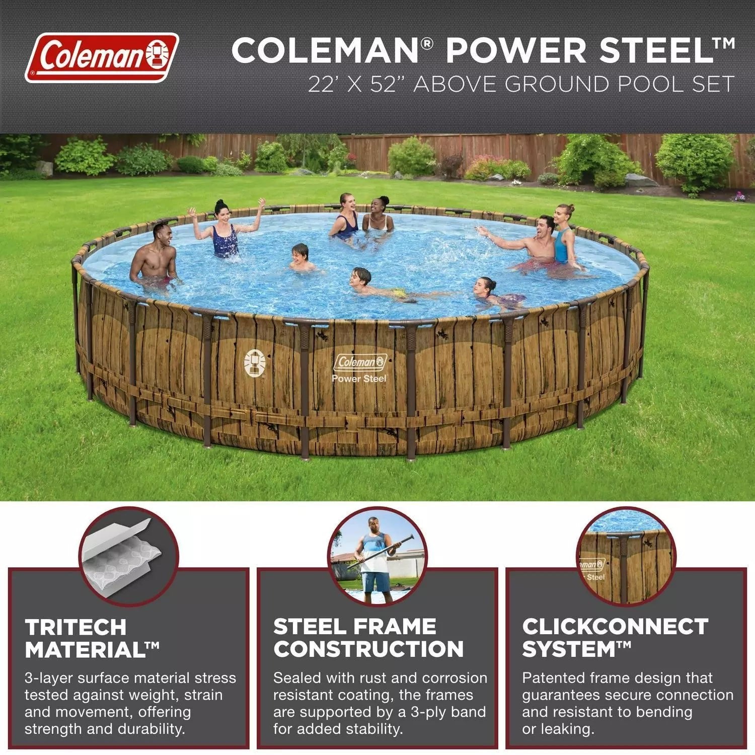 Coleman Power Steel 22′ x 52 Round Above Ground Pool Set