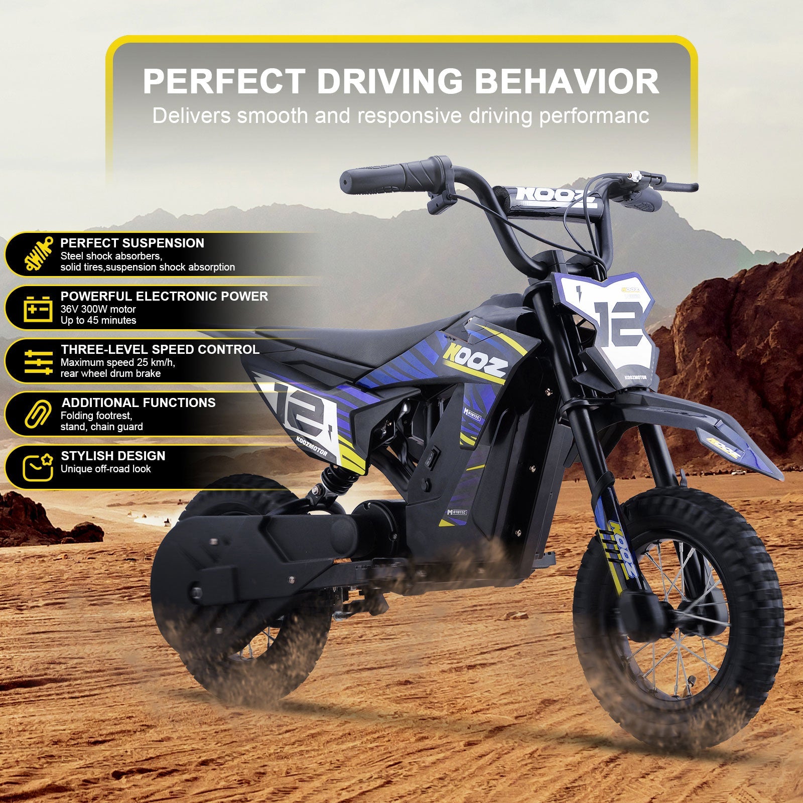 MotoTec | 36v 300w Electric Dirt Bike Blue | HP122E