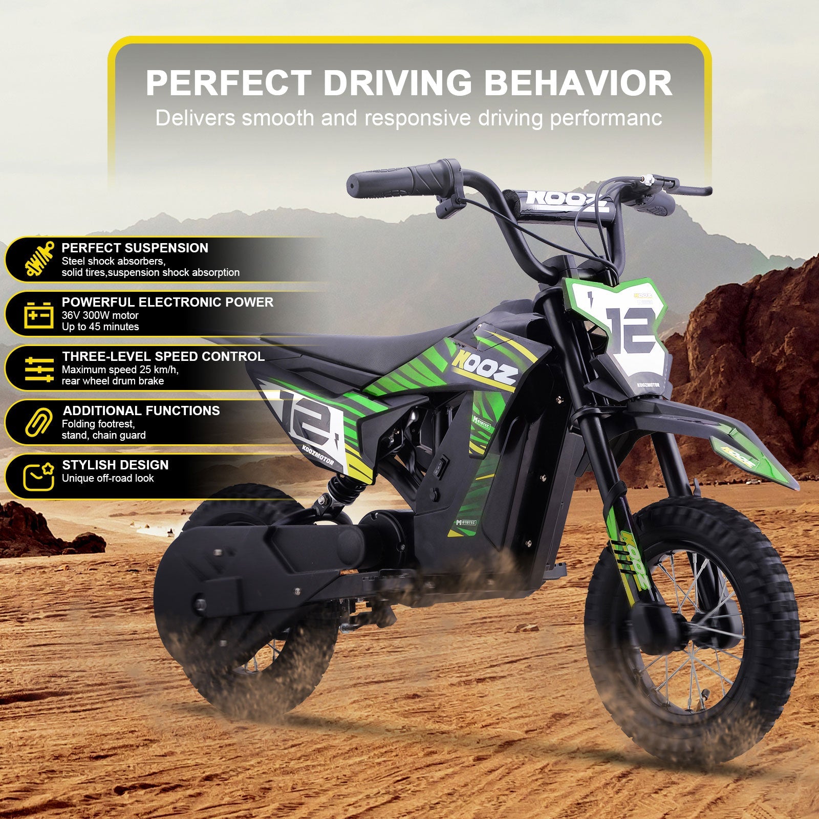 MotoTec | 36v 300w Electric Dirt Bike Green | HP122E