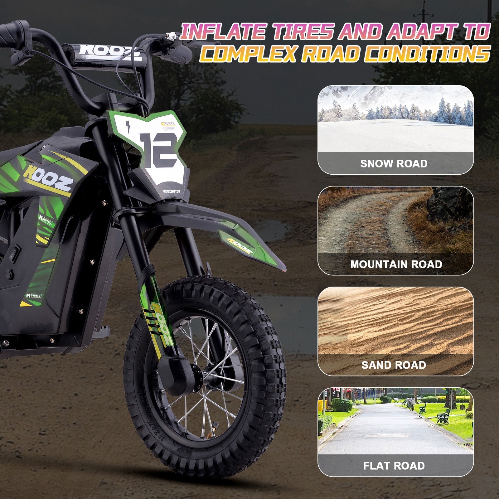 MotoTec | 36v 300w Electric Dirt Bike Green | HP122E