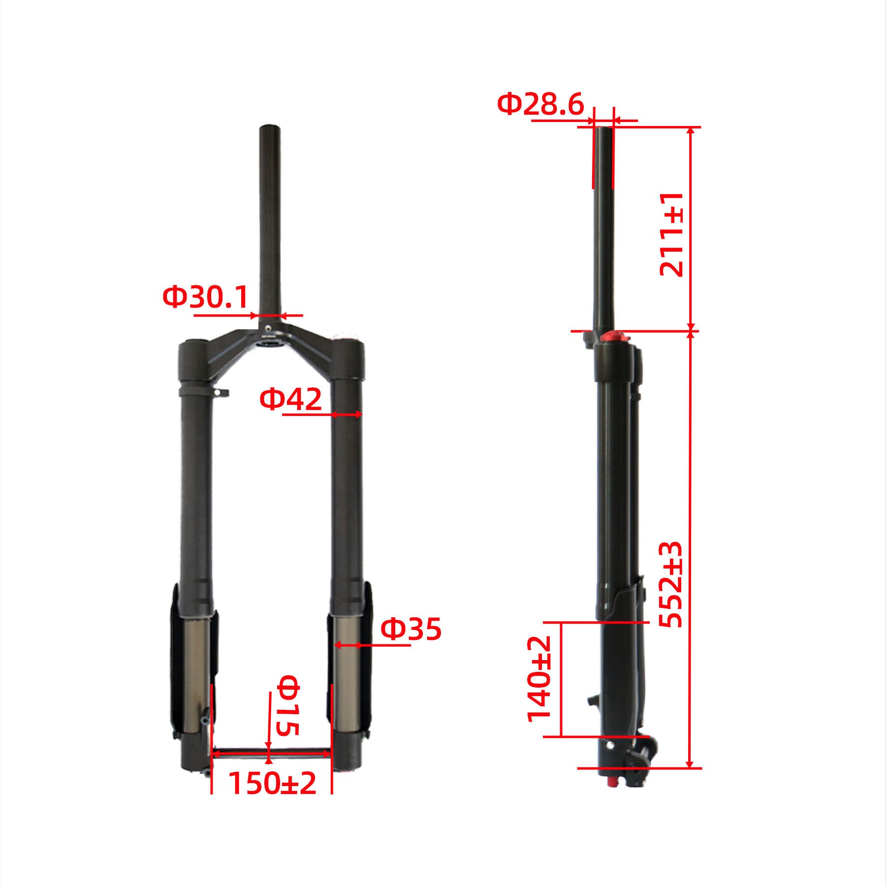 Eunorau | 26" Front Inverted Air 150*15 Suspension Fork Travel 140MM for Fat Tire eBike | ENA-FAT-AT150