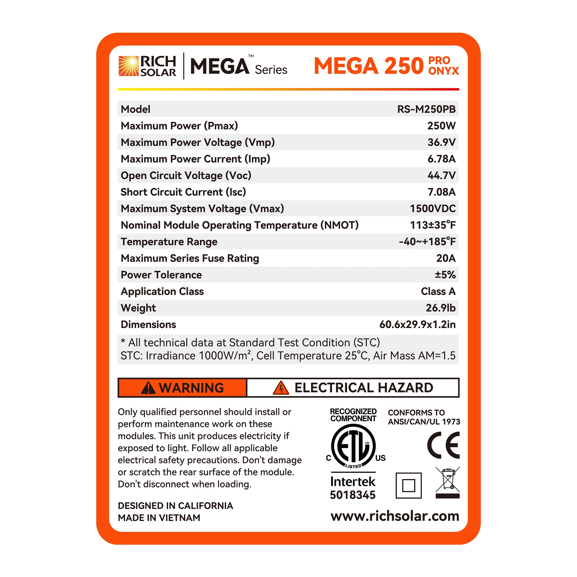 MEGA 250 PRO | 250 Watt 24 Volt Solar Panel | Premium 24V Off-Grid Solar Panel for Campers, Tiny Homes, Cabins | 25-Year Output Warranty | UL Certified BACKORDER