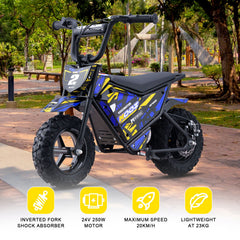 MotoTec | 24v 250w Electric Powered Mini Bike Blue | HP120E