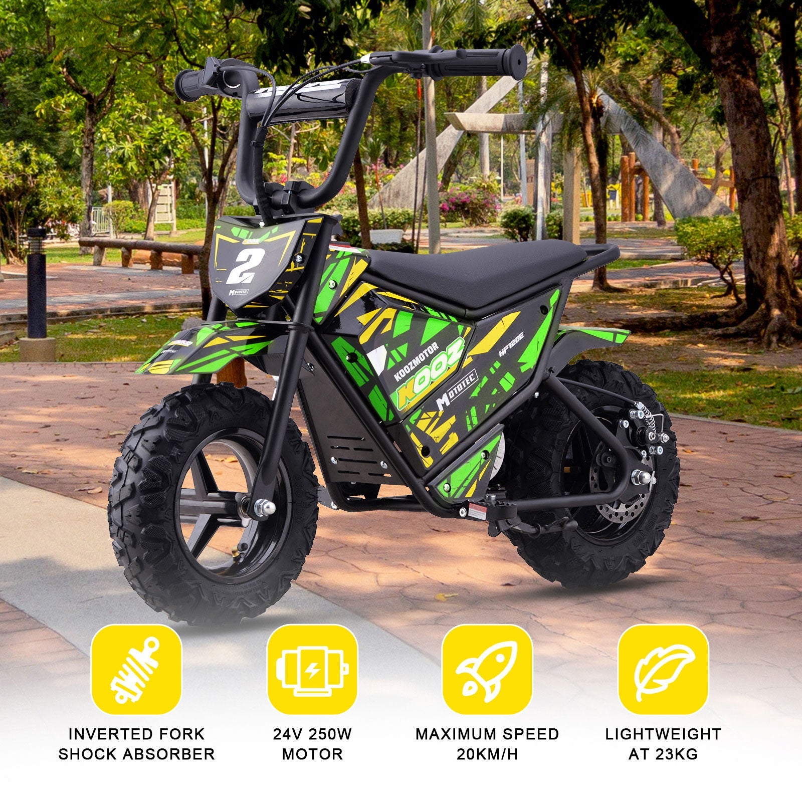 MotoTec | 24v 250w Electric Powered Mini Bike Green | HP120E