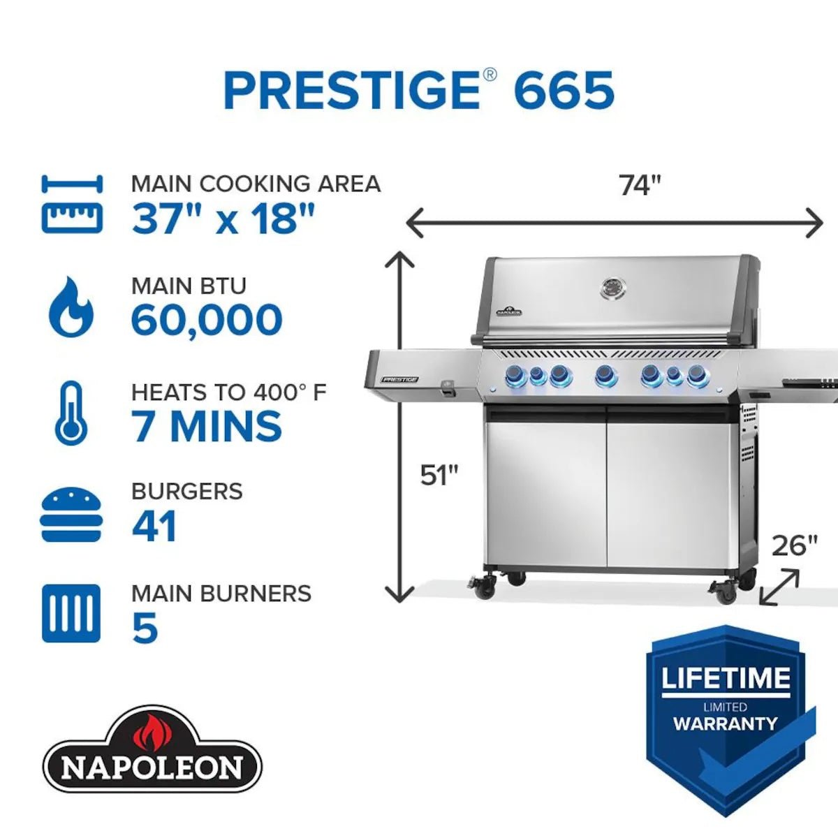 Napoleon | Prestige 665 5-Burner Natural Gas Grill w/ Rotisserie & Side Burner | P665VRSIBNSS
