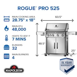 Napoleon | Rogue PRO 525 4-Burner Propane Grill w/ Side Burner | RP525SIBPSS-2