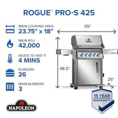 Napoleon | Rogue PRO-S 425 3-Burner Natural Gas Grill w/ Side Burner & SafetyGlow | RPS425RSIBNSS-2