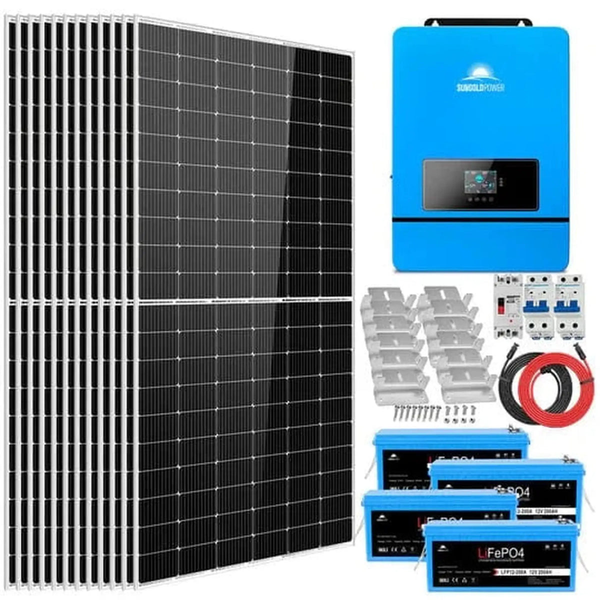 SunGold Power | Complete Off Grid Solar Kit 8000W 48V 120V/240V Output 10.24kWh Lithium Battery 5400 Watt Solar Panel | SGK-8MAX
