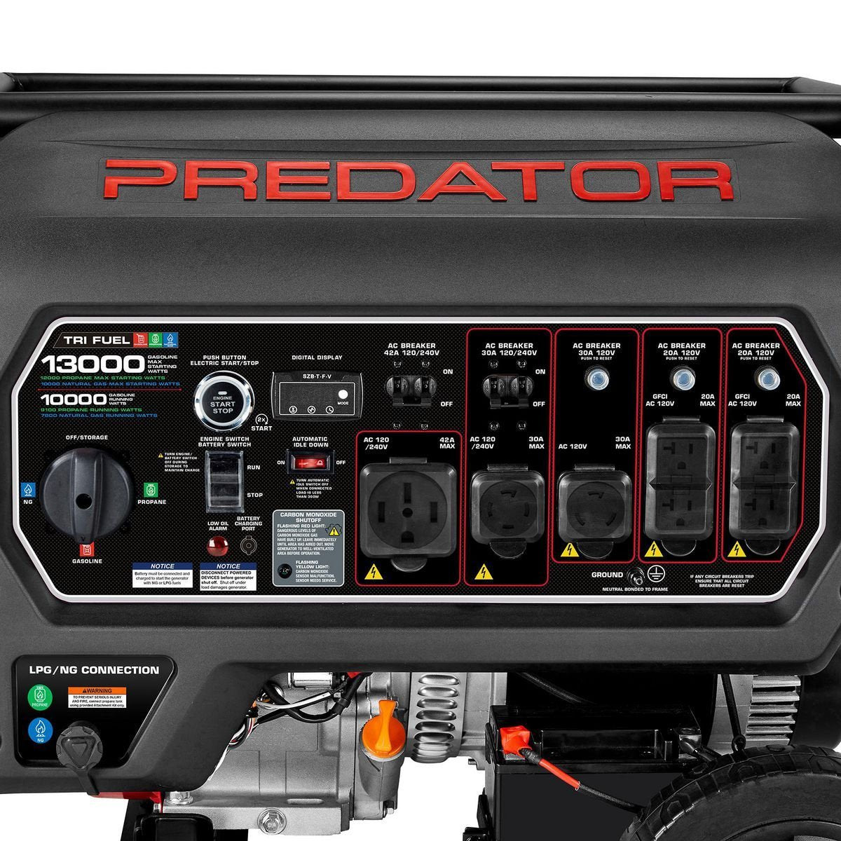 Predator 13,000 Watt Tri-Fuel Portable Generator with Remote Start and CO SECURE Technology