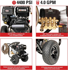 Simpson PowerShot PS60843 – 4400 PSI 4.0 GPM Commercial Gas Pressure Washer with 50 ft Hose | Cold Water, 49-State Compliant