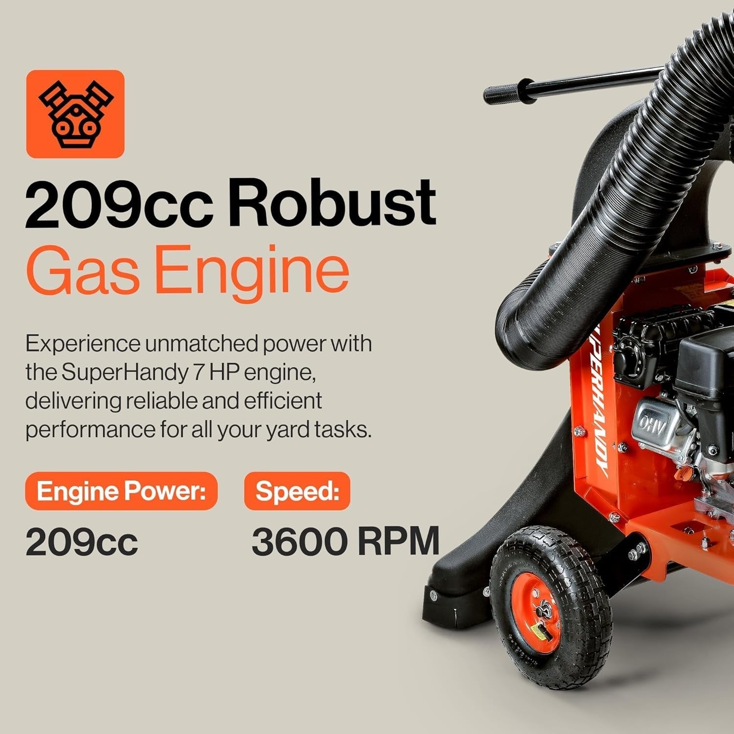 SuperHandy 7HP Gas Leaf Vacuum & Wood Chipper, 10:1 Mulch, 6-Bushel Bag
