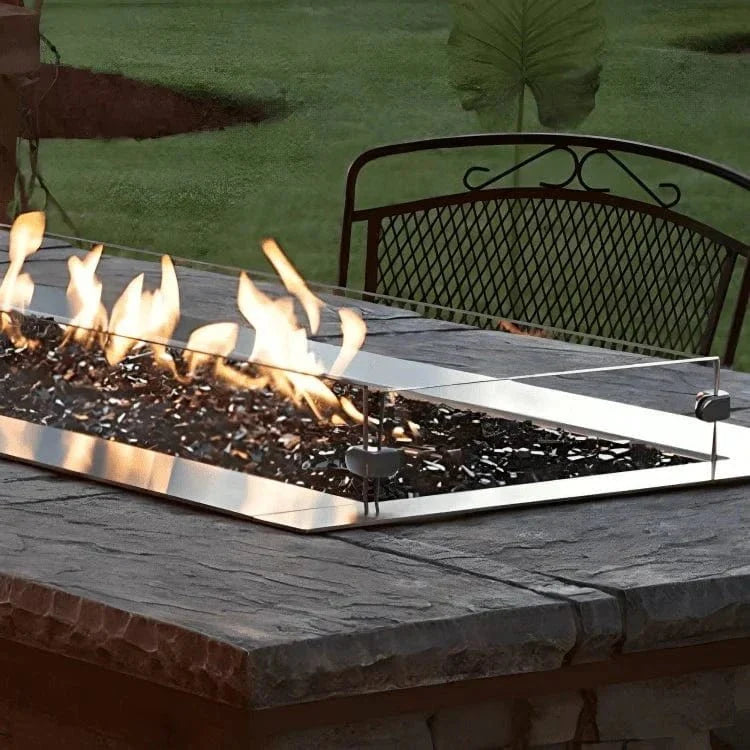 American Hearth | Carol Rose Outdoor Fire Pit Wind Deflector Glass Accessory 48 in | WG484LT